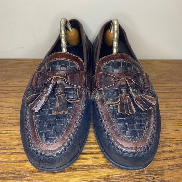 Johnston & Murphy Mens Tassel Two Toned Black Brown Leather Woven Loafers 9 M - Picture 2 of 7